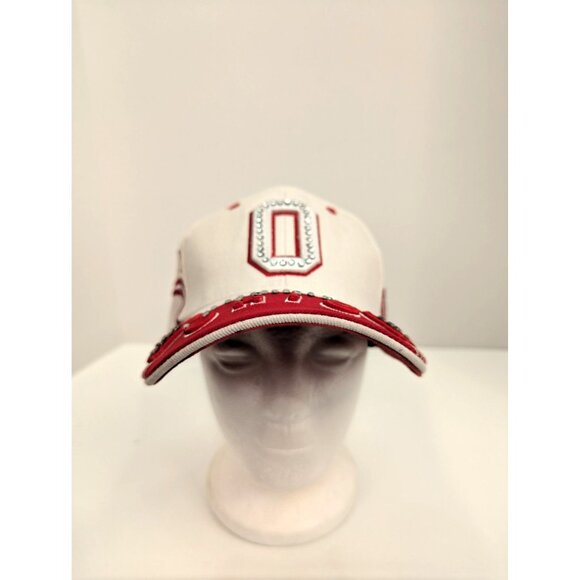 Ohio State Buckeyes White and Red with Bling Adjustable Strap Back Cap Hat - Picture 2 of 8